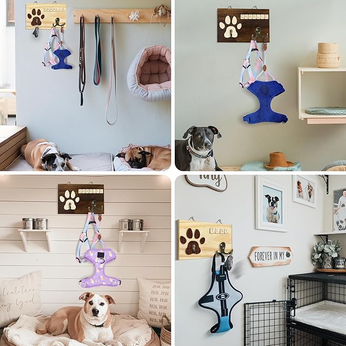Dog Leash Holder Wall Mount, Pet Harness Hanger with Scrabble Letters, Dog Collar Organizer for Entryway, Cat Leash Key Holder for Wall, Pet Memorial Loss Gifts, Keepsake, Home Decor PF218-N