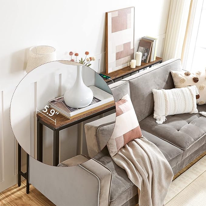 Skinny Console Table with Power Outlets, 70.9" Narrow Sofa Table, Behind Couch Table with Charging Station, Sofa Hallway Table for Plants, Living Room CTHR185E01