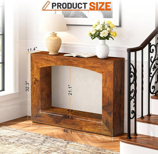 46 Inch Entryway Table U-Shaped, Wooden Console Table with Socket Farmhouse Sofa Table for Entrance, Hallway, Living Room,Behind Couch(Rustic Brown)
