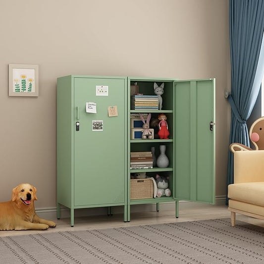 Metal Cabinet Lockable Filling Cabinet Bathroom Storage Cabinet with 4 Tier Adjustable Shelves Green Locker for Home, School, Office, Pantry H49.21'' (Green)