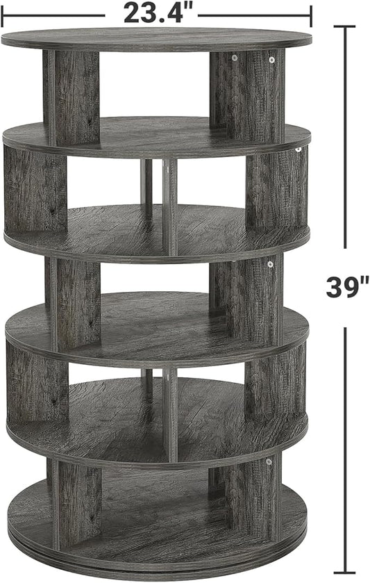 Aheaplus Rotating Shoe Rack, 5-Tier Wood Shoe Organizer for Closet, 360° Spinning Shoe Rack Tower Space-Saving Shoe Storage Shelf for Entryway, Garage, Bedroom, Grey Oak