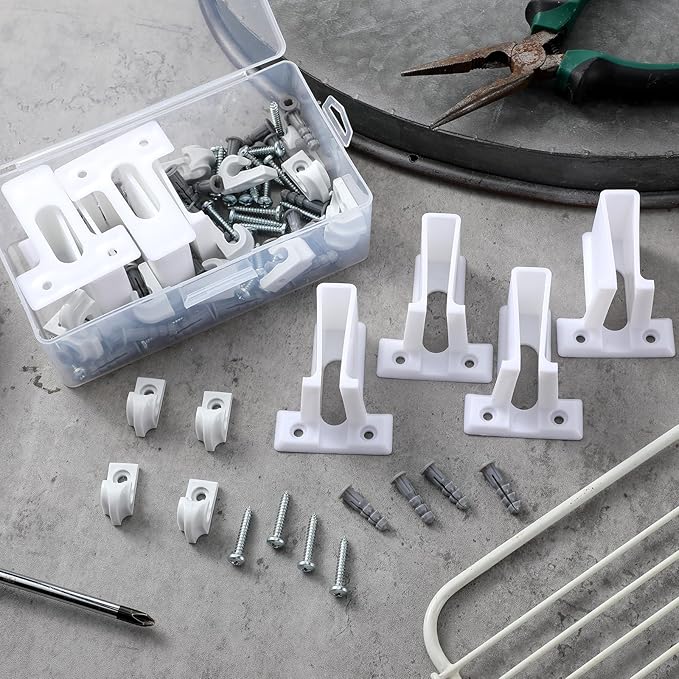 Yousoontic 24 Pcs White Down Wall Clips and Wire Shelf End Bracket Set Include 16 Plastic Closet Shelves Clips 8 Corner Support Bracket Replacement Wire Accessories with Screws