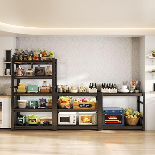 71" H Kitchen Shelving, Kitchen Storage Organization Metal Shelves Loads 2000LBS, Pantry Shelving Unit, 5-Tier Racks for Storage, Coffee Machine Storage Shelf Stand, Black