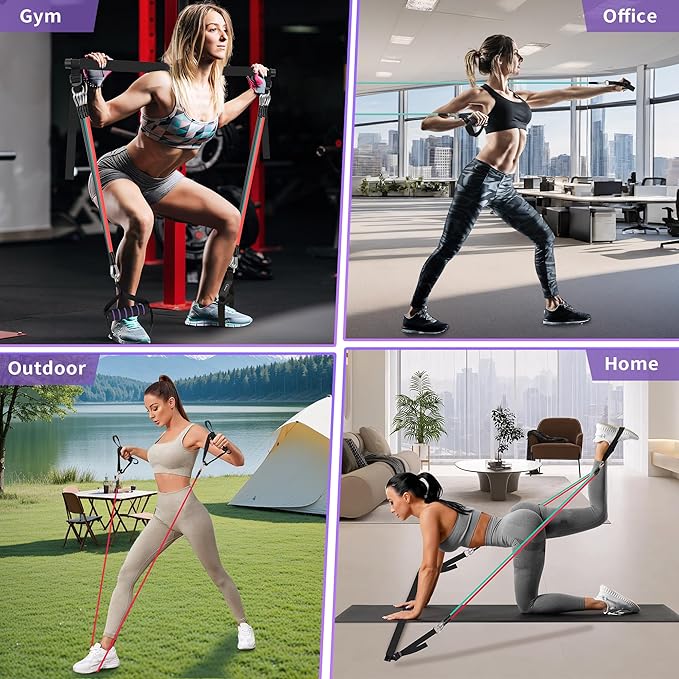 Portable Pilates Bar Kit with Resistance Bands for Men and Women - 3 Set Exercise Resistance Bands - Multifunctional Home Gym - Supports Full-Body Workouts β with Fitness Poster and Video