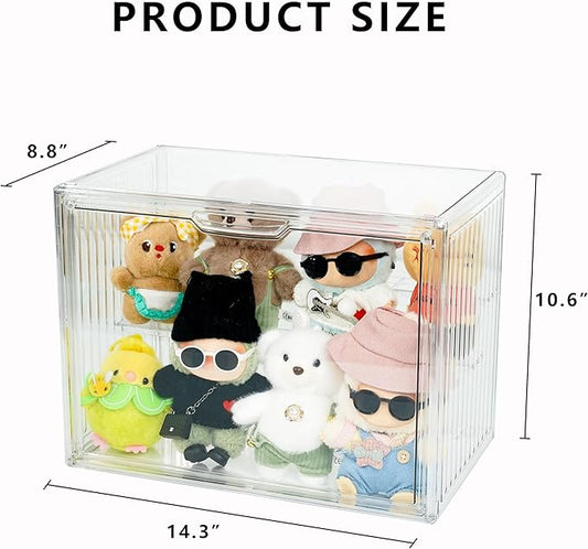 Clear Doll Storage Box Compatible with Labubu - Stackable Organizer for 15-17cm Dolls & Accessories, Transparent Display Case for Collectibles, Action Figures, and Toy Clothes