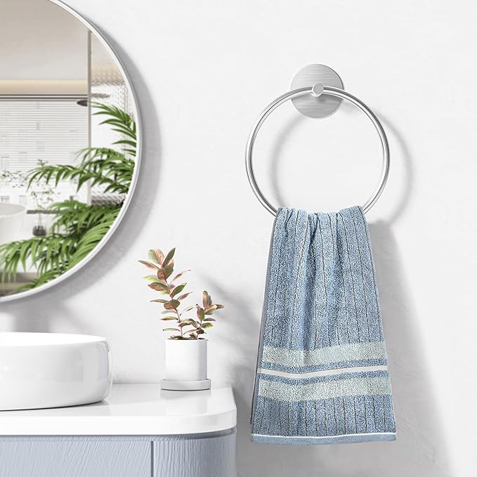 Nickel Brushed Bathroom Towel Ring - SUS304 Stainless Steel Bathroom Towel Rack, Susswiff Adhesive Wall Mounted Hand Towels Holder, Towel Hanger for Bathroom Organizer, Kitchen Storage