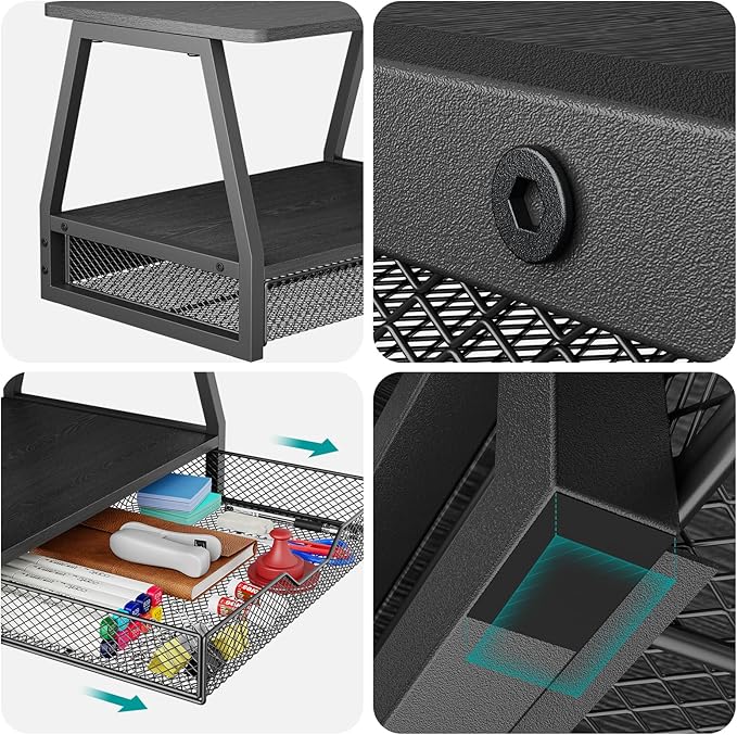 2-Tier Printer Stand with Storage, Desktop Organizer for Printer Paper, Desk Shelf for Office and Home Printer Tables for 3D Printers Black