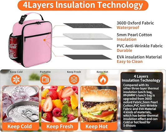 Lunch Box for Men - Reusable Lunch Bag Men Adult Women- Insulated Small LunchBox (Pink)