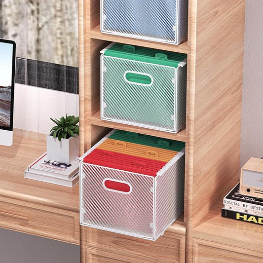 samstar 2 Pack Hanging File Organizer, Mesh File Folder Box Filing Box Cabinet Organizer Storage Boxes, Letter Size,White