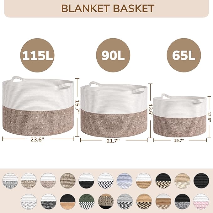 INDRESSME 115L Extra Large Storage Baskets for Organizing, Blanket Basket Living Room Dog Toy Bin, Wicker Storage Woven Laundry Basket for Pillows, Towel Shoes Entryway, Mix Black