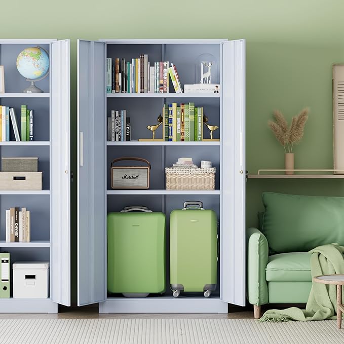 INTERGREAT Metal Storage Cabinet with Lock, 63" H Metal Cabinets Storage with 2 Doors and 4 Adjustable Shelves, Locking Garage Cabinet for Home Office, Kitchen, Bathroom (Cement Grey)