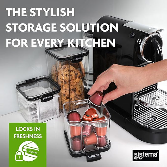 Sistema Tritan Ultra Airtight Pantry Storage Containers, 3-Pack, BPA-Free, Stackable, Clear with Locking Clips