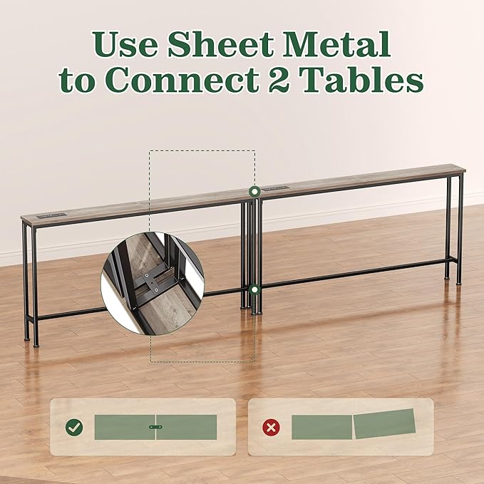 SUPERJARE 102.4 Inch Sofa Table with Power Outlets and USB-C Ports, 5.9 Inch Narrow Console Tables, Entryway Hallway Couch Tables with Storage, Behind Sofa, Small Spaces, Living Room, Oak