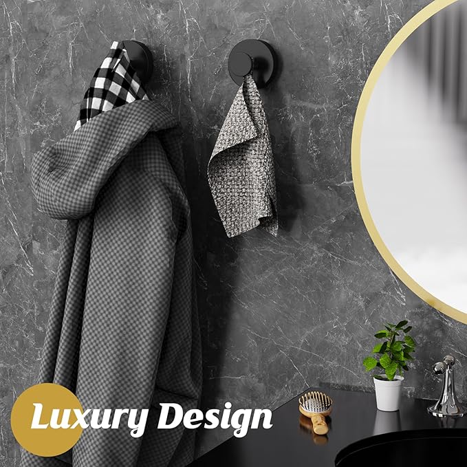 Suction Cup Hooks for Shower,Removable Shower Towel Suction Hooks for Bathroom Wall,Kitchen,Glass,Mirror,Tile to Hang Robes,Loofah-Black(2-Pack)