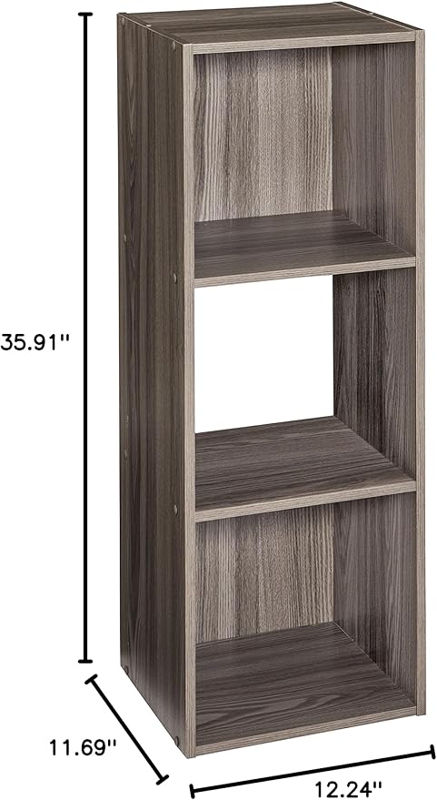 ClosetMaid Cubeicals 3 Cube Storage Shelf Organizer Bookshelf - Vertical/Horizontal, Easy Assembly - Natural Gray Wood Finish
