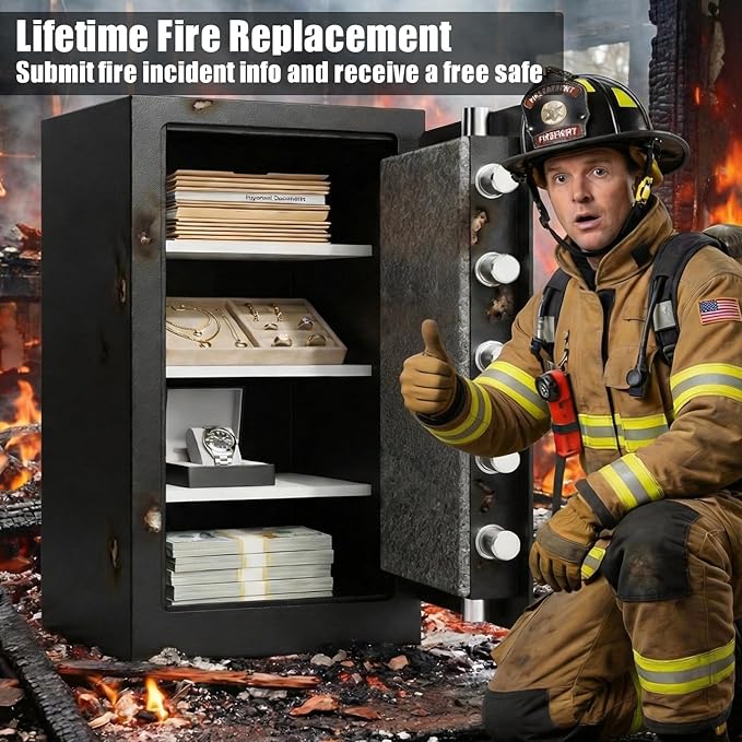 35Min Fireproof Safe, 6.5 Cubic Feet Home Safe Box with 3-Removable Shelf, Fire Safe with Digital Keypad, Smart Alarm and Silent Mode, Fire Proof Safe for Home Documents and Office