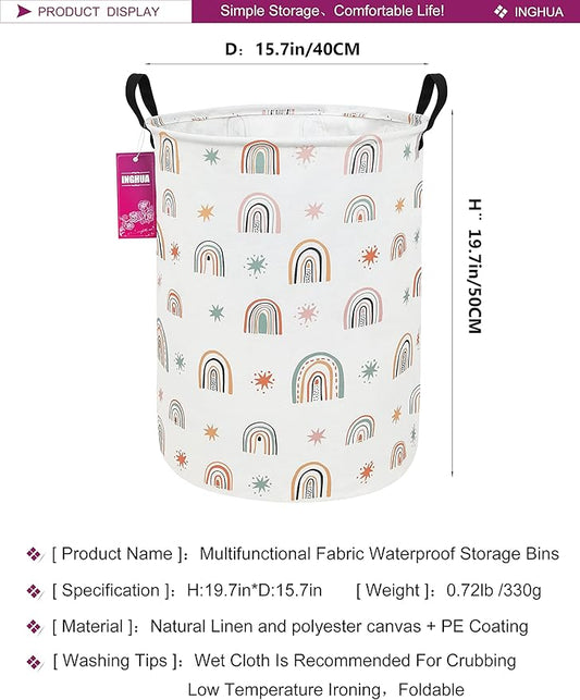 Laundry Hamper Large Canvas Fabric Lightweight Storage Basket/Toy Organizer/Dirty Clothes Collapsible Waterproof for College Dorms, Boys and Girls Bedroom,Bathroom(Star Rainbow)