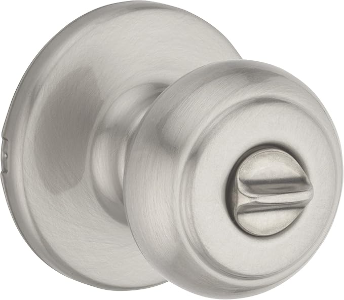 Kwikset Cove Interior Privacy Door Knob with Lock, Door Handle for Bathroom and Bedroom, Satin Nickel Keyless Turn Lock Doorknob, with Microban Protection (Pack of 4)