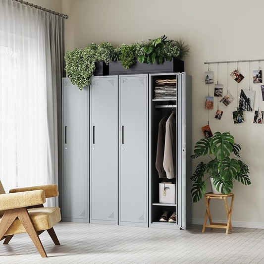 Letaya Metal Locker for Employees,71" Tall Steel Storage Cabinet with 1 Door Lock for School Office Gym Home Staff (1 Door -Gray)