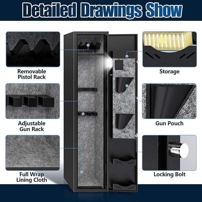 KAER 4-5 Gun Safe for Rifles and Pistols Fingerprint Biometric Long Gun Cabinets Shotgun Rifle Safe with Digital Keypad Removable Racks Adjustable Shelf for Home Office Store (No Assembly)