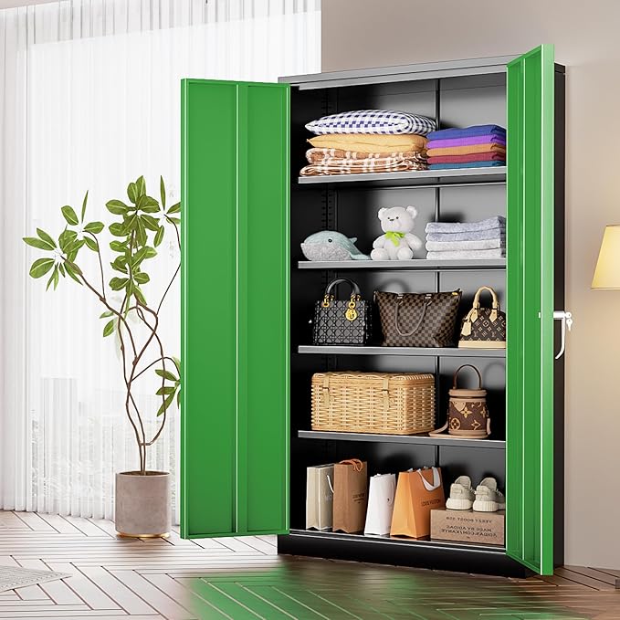 INTERGREAT Metal Lockable Storage Cabinet, 72” H Storage Cabinet with 2 Doors and 4 Adjustable Shelves for Office, Home, Garage, Pantry (Assembly Required, 18”D, Black Green)