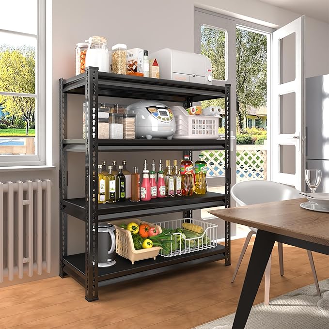 40" W Garage Shelving Heavy Duty,1800LBS Loads Metal Shelving Units and Storage,4-Tier Garage Storage Shelves Heavy Duty, Industrial Utility Shelves,40”W x 16”D x 72”H(Black)