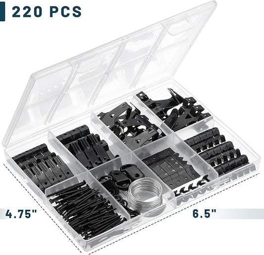 Mr. Pen- 220pc Black Picture Hanging Kit, Nails, Hooks & Hardware