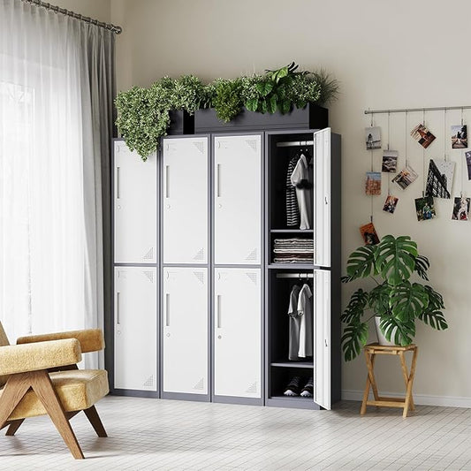 Letaya Metal Locker 2 Lockable Door,71" Tall Steel Storage Cabinet for School Office Gym Home Employees Staff (2 Door -Grey White)