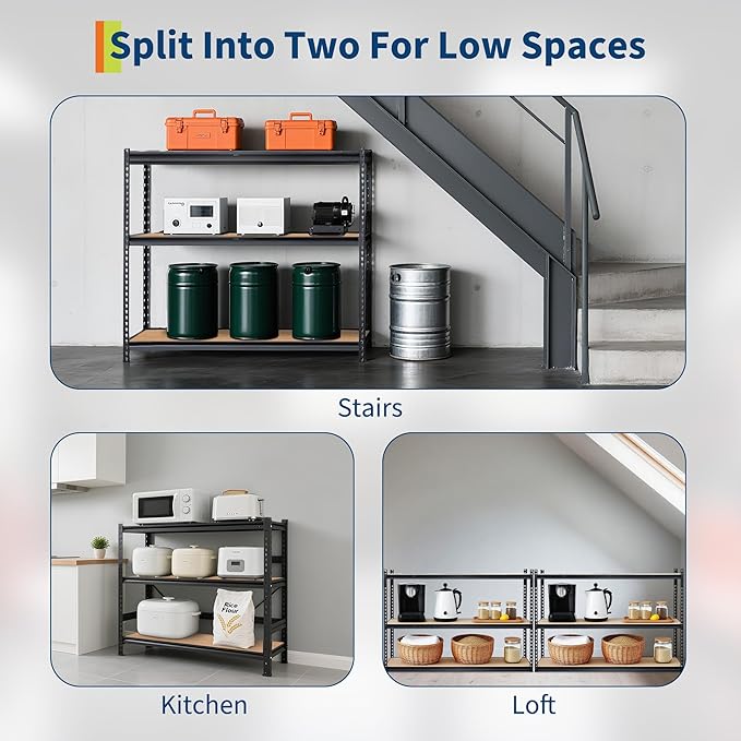 Garage Storage Shelves 5 Tiers, Heavy Duty Storage Shelving Racks with 3000 LBS Capacity, 60 " L x 24 in W x 72 in H Metal Adjustable Shelving Unit for Kitchen Pantry Basement Bathroom Laundry