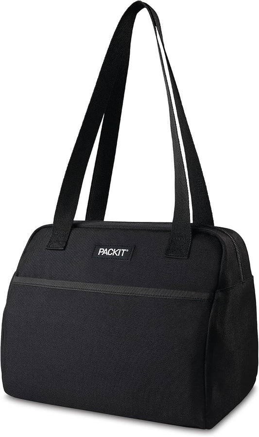 PackIt® Freezable Hampton Lunch Bag, Black, Built with EcoFreeze® Technology, Collapsible, Reusable, Zip Closure with Front Pocket and Shoulder Straps, Designed for Fresh Office Lunches