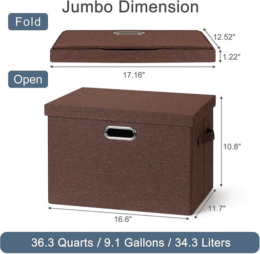 Large 17" 36 Quart Collapsible Stackable Storage Bins with Lids, 3 Packs Dark red Foldable Fabric Closet Storage Boxes with Lids, Heavy-duty Linen Cube Baskets(17x12x11)