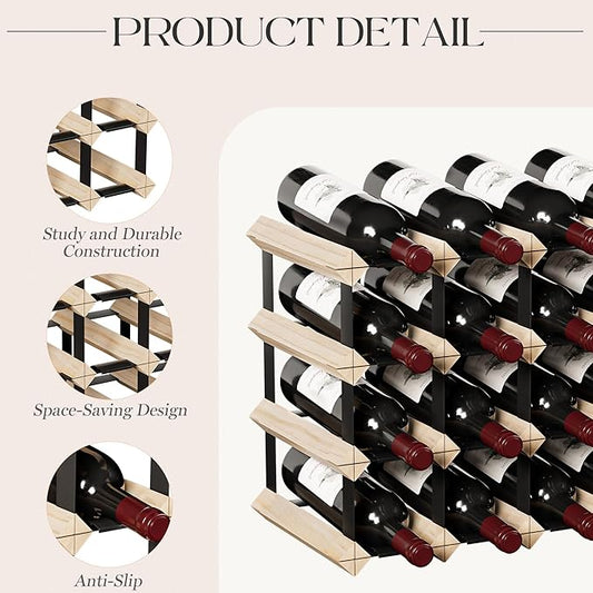 Urban Deco Wooden Wine Rack Countertop- Stylish Wine Racks for Cabinets, Perfect for Organizing and Displaying Your Wine Collection, Sturdy & Space-Saving Wine Storage Solution (16 Bottles)
