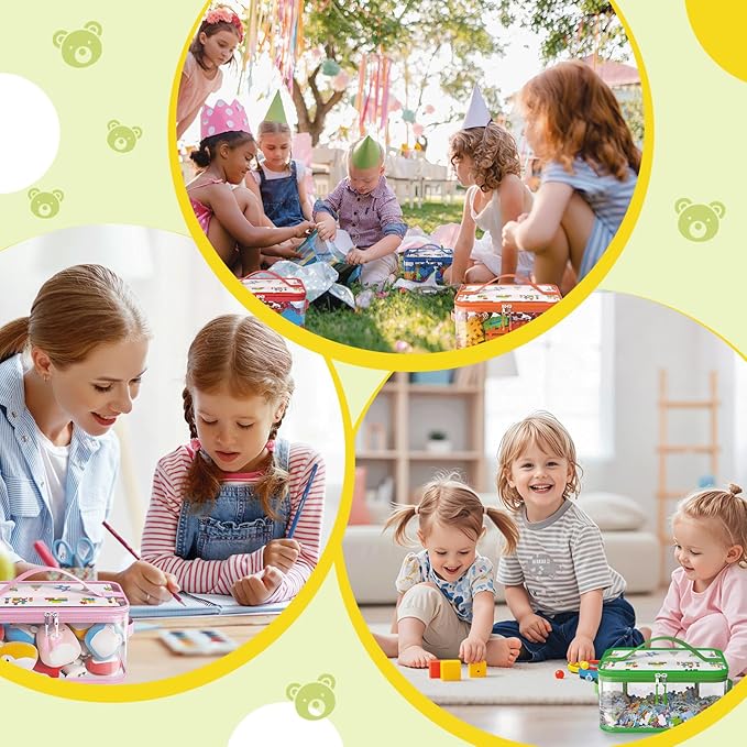 8 Packs Large Toy Storage Bags with Labels, Reusable Clear PVC Board Game Storage, Travel Waterproof Toy Organizer Bags with Name Tag and Manual Pocket for Building Blocks, Puzzle, Kids Books