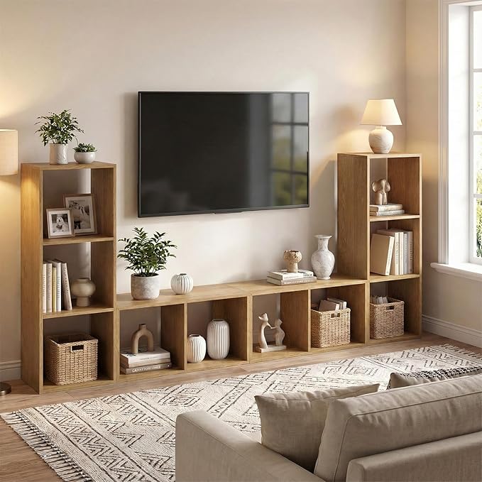 Giantex 3-Cube Bookcase, Cubby Bookshelf w/Back Guardrail & Anti-Tipping Kits, 4-Tier Freestanding Storage Organizer with Shelves, Open Back Display Rack for Living Room, Bedroom, Study