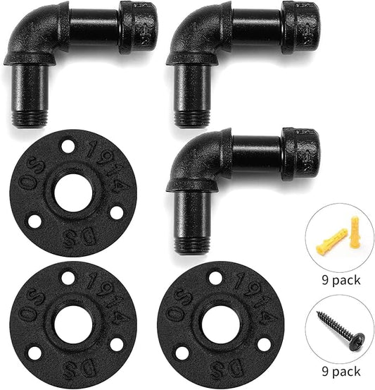 Bathroom Towel Hooks for Hanging 3 Pack Vintage Industrial Pipe Towel Holder Black Wall Mounted Heavy Duty Hook Decorative for Farmhouse Kitchen (3, Black)