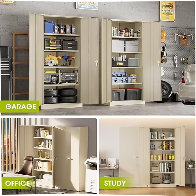 Greenvelly Metal Lockable Storage Cabinet, 72” Tall Storage Cabinet with 2 Doors and 4 Adjustable Shelves for Office, Home, Garage, Pantry (Assembly Required, 18”D, Grey)