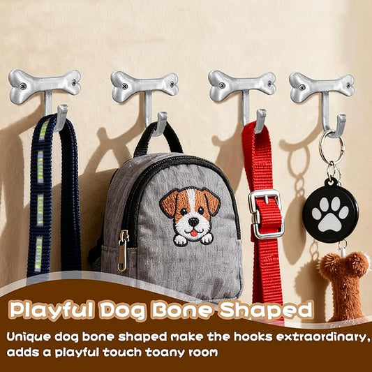 6PC Dog Bone Shaped Hooks Wall Mount Pet Leash Hook Cat Leash Holder for Wall Cute Coat Hooks Key Holder for Entryway Hallway Kitchen Office, Great Gift for Dog and Cat Lovers(Antique Silver)