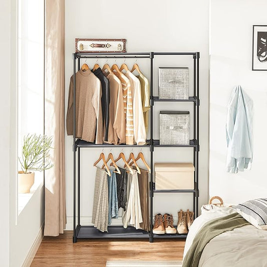 SONGMICS Portable Closet, Freestanding Closet Organizer, Clothes Rack with Shelves, Hanging Rods, Storage Organizer, for Cloakroom, Bedroom, 44.1 x 16.9 x 65 Inches, Gray URYG024G02