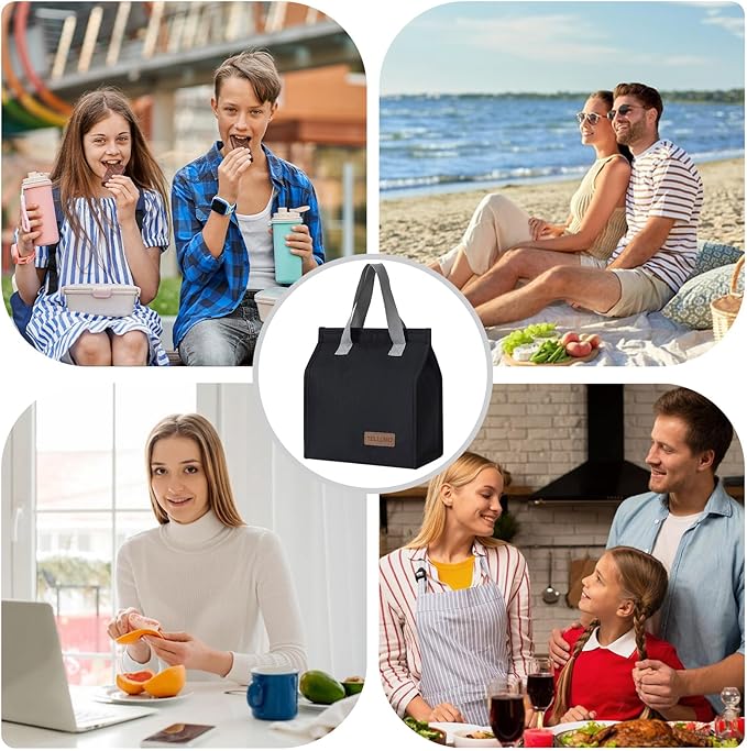 TELLUMO Lunch bag, Insulated Lunch Bag for Women Men Large Lunch Box Container Reusable Leakproof Tote for Office, Work, School, Beach or Travel (Dark)