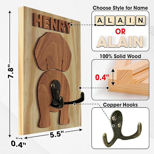Personalized Dog Leash Holder, Custom Dog Butt Harness Wall Hanger Organizer with Name, Hooks for Leashes, Keys, Collars, Funny Leash Rack Wall Mount for Entryway, Gift for Pet Lovers, Home Décor