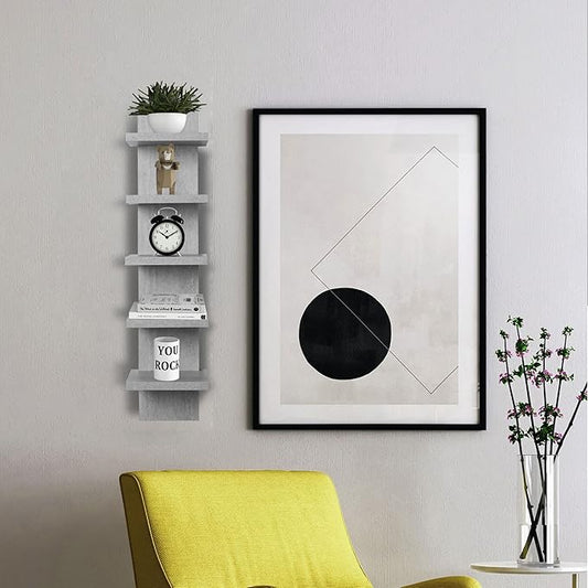 5 Tier Wall Shelves, Vertical Column Shelf Floating Storage Home Decor Organizer Tall Tower Design Utility Shelving Bedroom Living Room