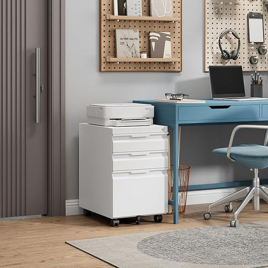 3 Drawer Mobile File Cabinet with Wheels, File Cabinet with Lock, Filing Cabinets for Home Office, Rolling Filing Cabinets Under Desk Storage for Letter/Legal/A4 Files
