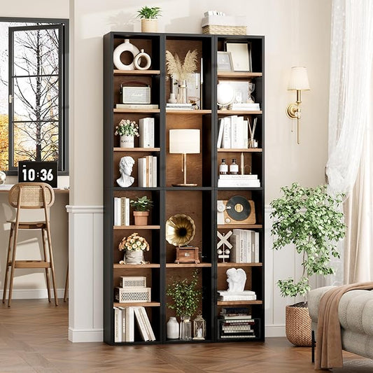 FOTOSOK 8-Tier Media Tower Rack, 11.6 X 9.3 X 71 Inches CD DVD Slim Storage Cabinet with Adjustable Shelves, Tall Narrow Bookcase Display Bookshelf for Home Office, Black/Brown