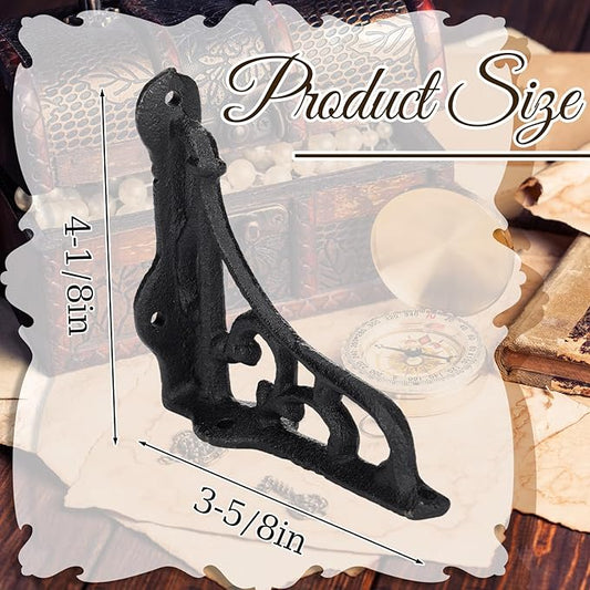 4 Pack 4-1/8 x 3-5/8 Black Antique Shelf Brackets Decorative L Cast Iron Shelf Bracket Brace Heavy Duty Wall Mounted Floating Rustic Vintage Baroque for Farmhouse DIY