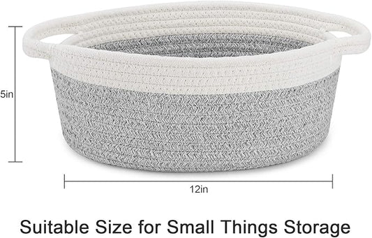 ABenkle Small Basket with Handles, Boho Decorative Rope Woven Dog Cat Toy Storage Bin Shelf Storage Organizer, Easter Christmas Gift Basket, 12"x8"x5"