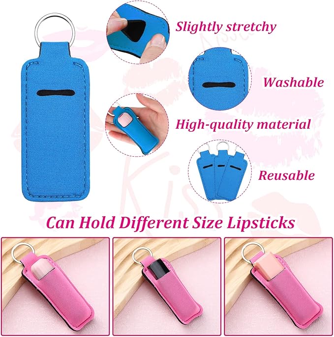 Yisong 40/60/ 80 Pack Lipstick Holder Keychains Bulk Neoprene Lip Balm Holder Keychain Lip Gloss Sleeve Pocket Women Presents