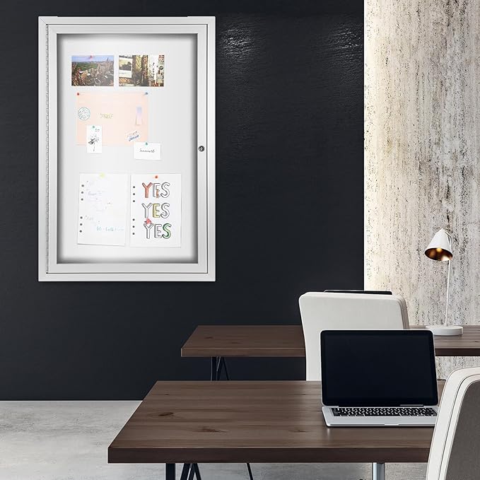 INNOVART Enclosed Bulletin Board 36”x24”, Lockable Dry Erase Noticeboard with Aluminum Frame, Outdoor Enclosed Whiteboard Weatherproof, Wall Display Case with Swing-Open Door Information Cabinet