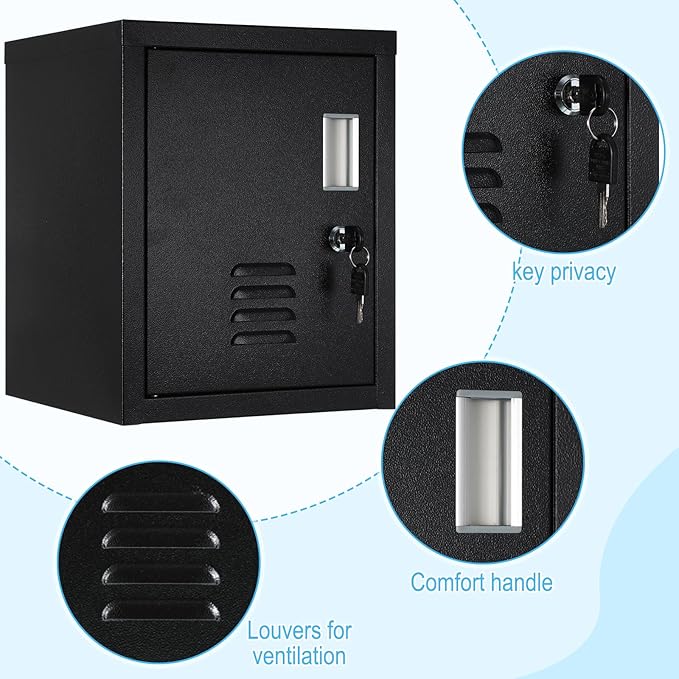 Suzile Lockable Storage Cabinet Metal Lockable Steel Storage Cabinet Organizer Lockers for Employees Vertical Metal Cabinets End Side Table Steel Bedside with Shelf(Black)
