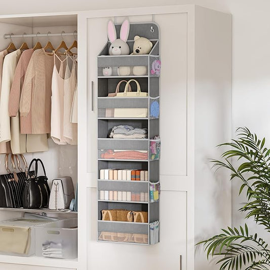 LAMU 5-Tier Over The Door Organizer Hanging, Swing - Proof Closet Behind Door Storage for Baby Clothes, Back of Door Organizers for Bedroom, Nursery and Bathroom, Grey, 1 Pack