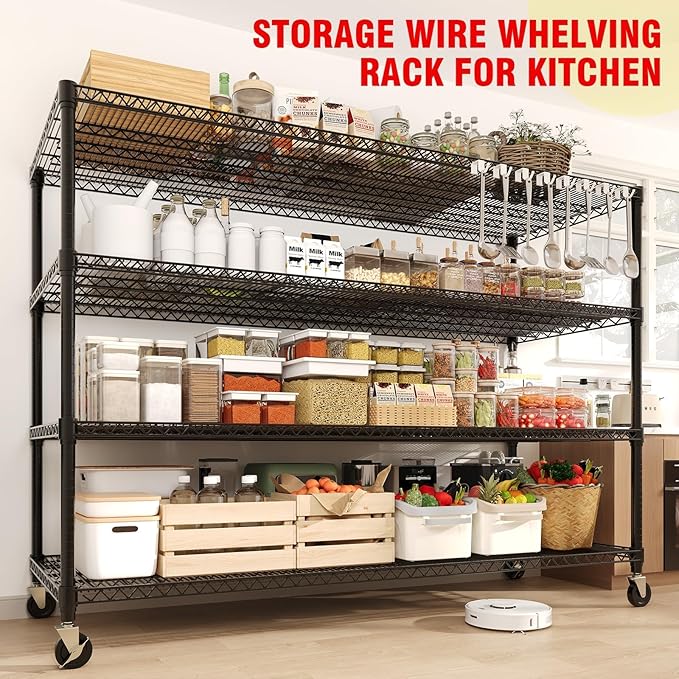 4-Tier Metal Storage Shelving Unit, 2640 Lbs Load Capacity Heavy-Duty Shelf Organizer, Adjustable Wire Rack Shelves for Garage, Pantry & Kitchen, 73.8" h x 59" w x 23.9" d